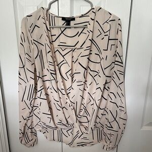 Forever 21 Cream and Black Geometric Blouse